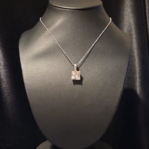 Estate Large Princess Cut Rhinestone Pendent Necklace